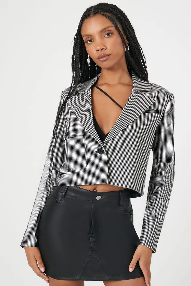 Forever 21 Veste cropped en jacquard à carreaux noir et blanc pour femme Forever 21