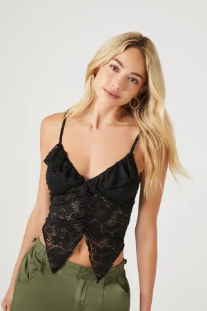 Forever 21 Femme Cami Court en Dentelle à Ourlet Fendu Noir Forever 21
