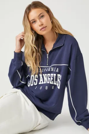 Forever 21 Femmes Pull à mi-zippe graphique Los Angeles Bleu marine/Multicolore Forever 21