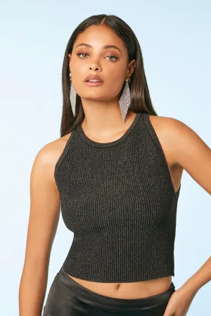 Forever 21 Haut métallique tricoté court pour femme Noir/Multicolore Forever 21