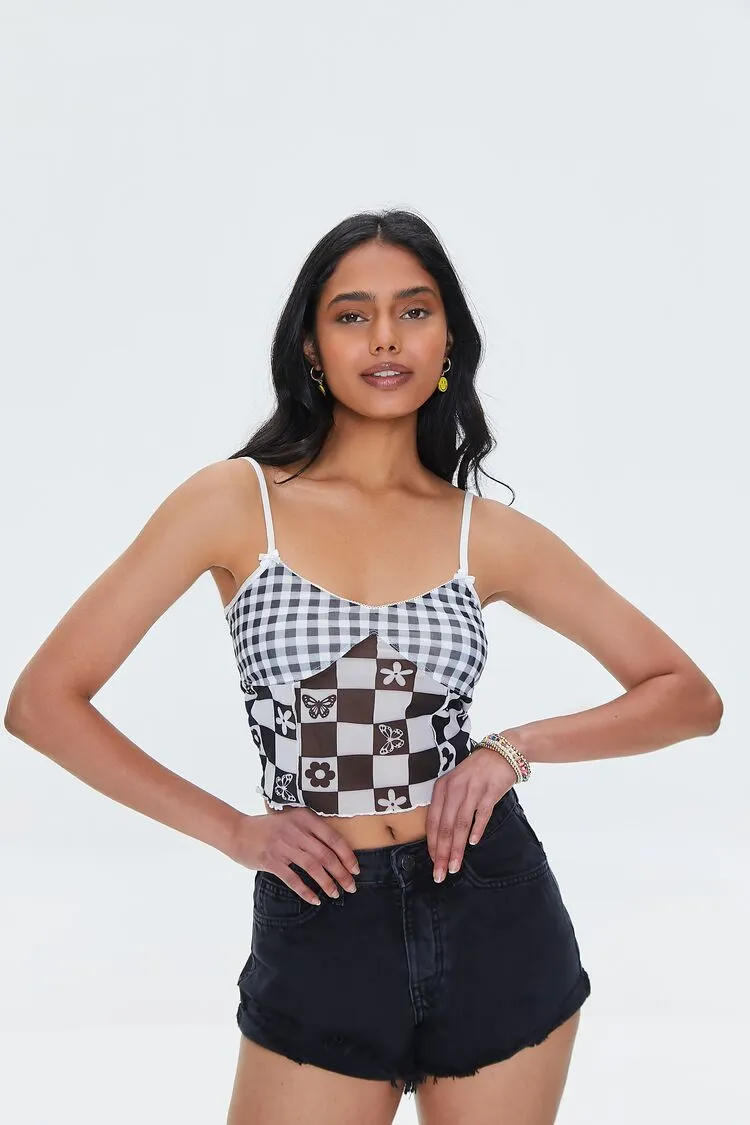 Forever 21 Femmes Cami en Maille à Carreaux Mélangés Noir/Blanc Forever 21