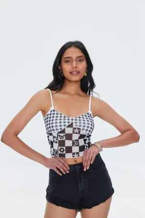 Forever 21 Femmes Cami en Maille à Carreaux Mélangés Noir/Blanc Forever 21