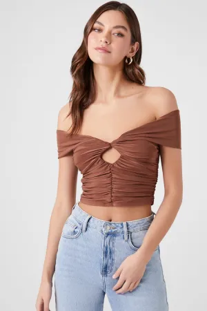 Forever 21 Haut court froncé pour femmes bretelles tombantes Marron Forever 21