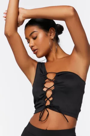 Forever 21 Haut court féminin à une épaule avec lacets Noir Forever 21