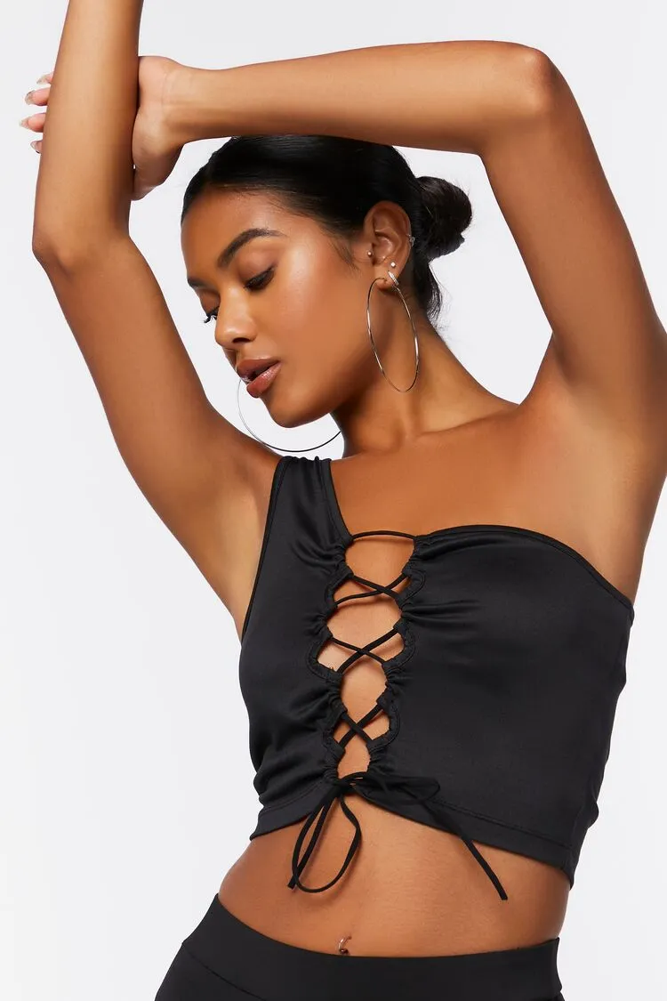 Forever 21 Haut court féminin à une épaule avec lacets Noir Forever 21