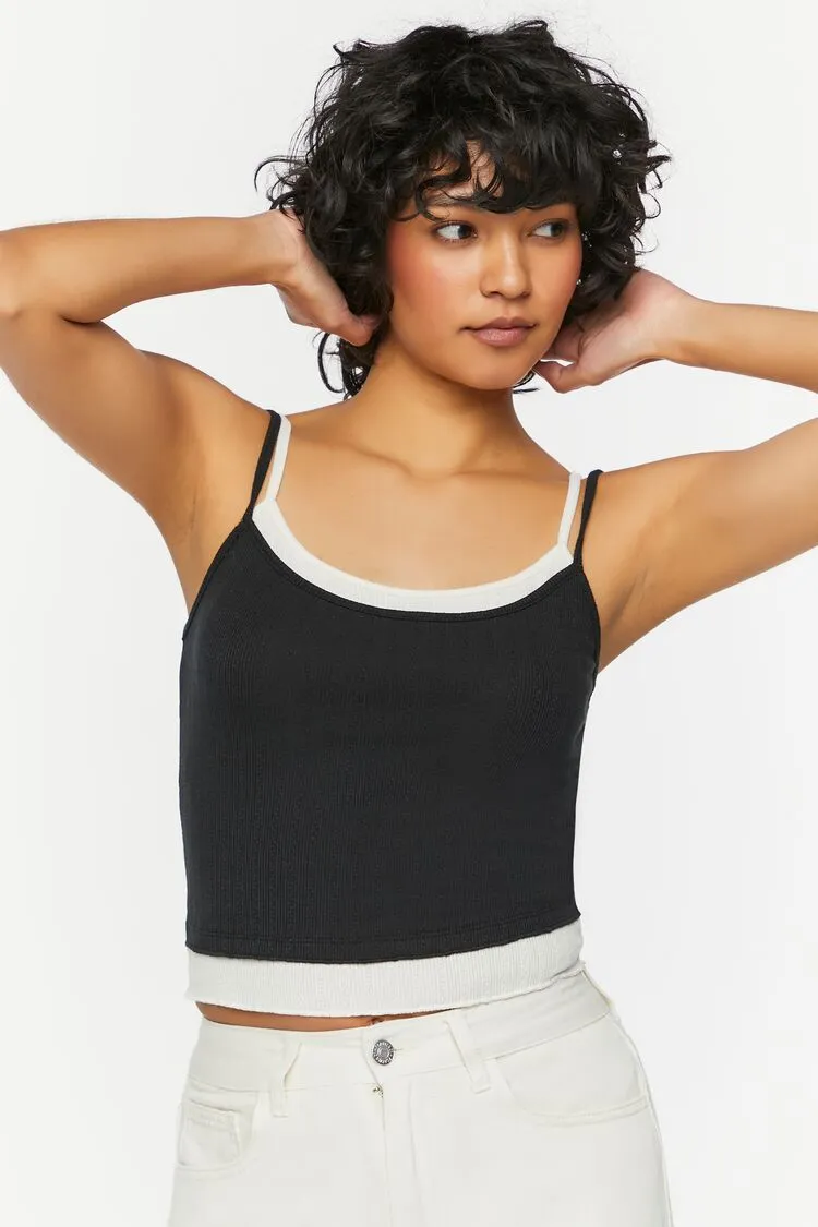 Forever 21 Femme Cami Combiné Pointelle Court Noir/Vanille Forever 21