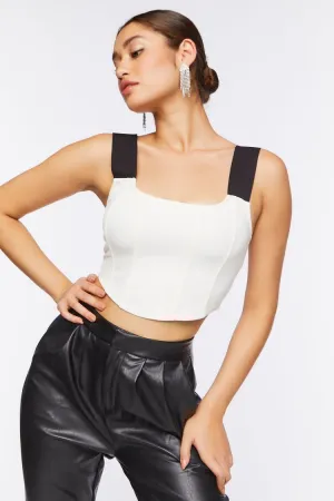 Forever 21 Haut court corset en jersey ponte pour femme Blanc/Noir Forever 21