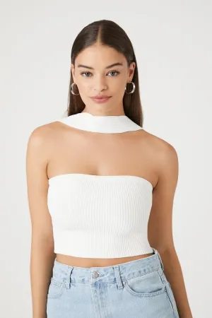 Forever 21 Haut court en maille col nuque renversé pour femme Blanc Forever 21
