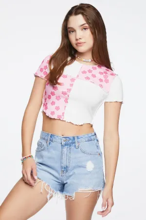 Forever 21 T-shirt court pour femmes à imprimé floral retravaillé Blanc/Multicolore Forever 21