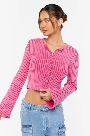 Forever 21 Haut court femme à manches cloches côtelées Fuchsia Forever 21