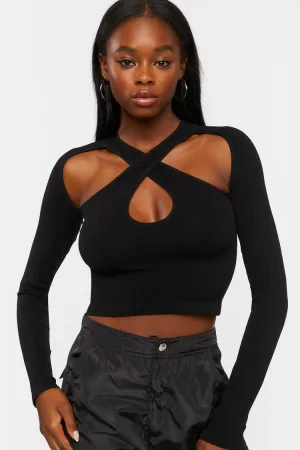 Forever 21 Haut de crop à col baleine avec découpes noir pour femme Forever 21