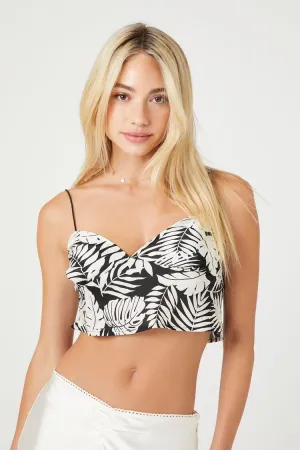 Forever 21 Femme Cami en Satin Imprimé Feuilles Tropicales Noir/Ivoire Forever 21