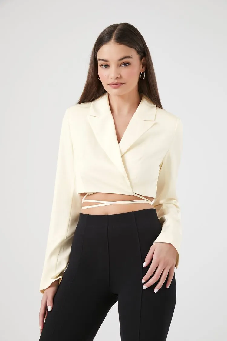 Blazer court en satin enveloppant pour femme Forever 21 Vanille