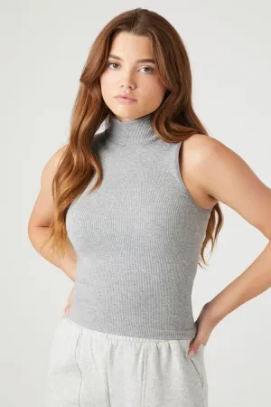 Forever 21 Haut sans coutures pour femmes sans manches col roulé gris chiné Forever 21