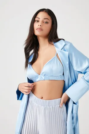 Forever 21 Soutien-gorge en satin froncé pour femmes Bleu campanule Forever 21