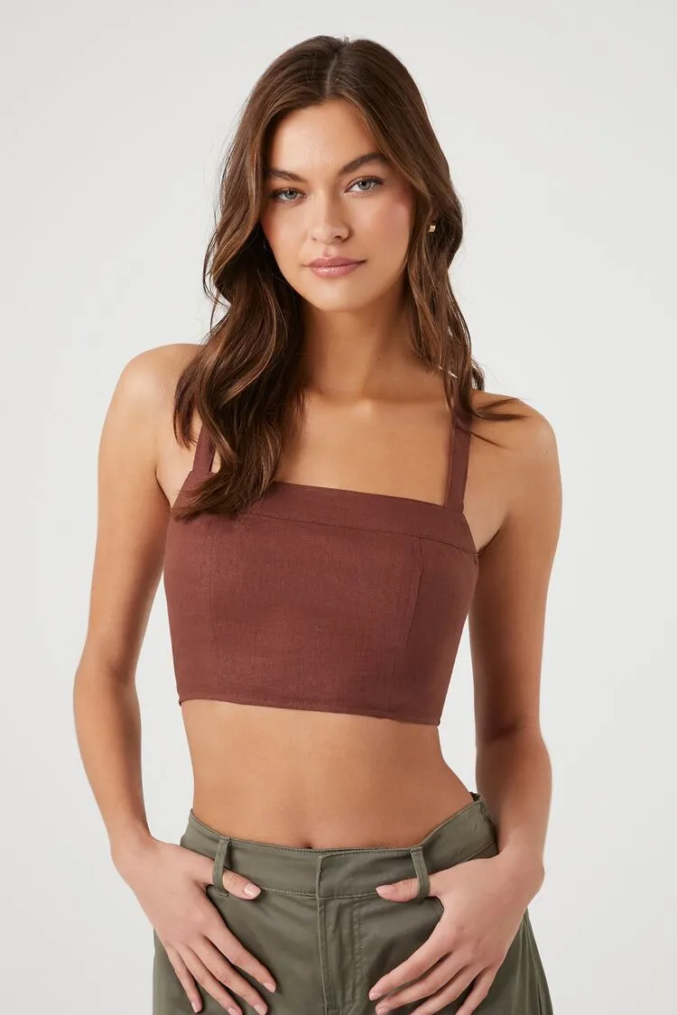 Forever 21 Haut court pour femmes à smocks et nouage dans le dos Cappuccino Forever 21
