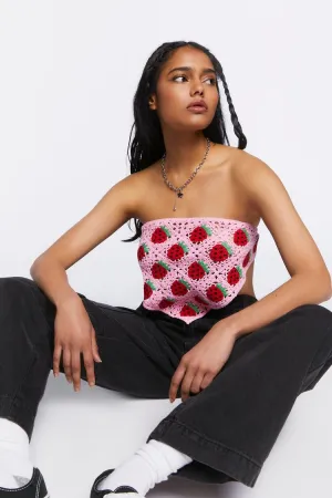 Forever 21 Haut court en crochet fraise pour femme Rose/Rouge Forever 21