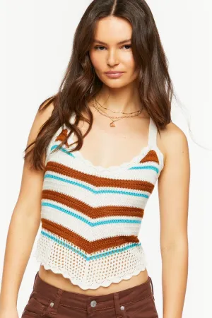 Forever 21 Haut court féminin à rayures avec anneau et bord festonné Marron/Multicolore Forever 21