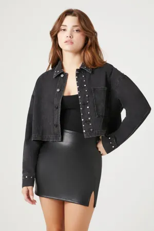 Forever 21 Chemise en denim clouté pour femme - Noir lavé Forever 21
