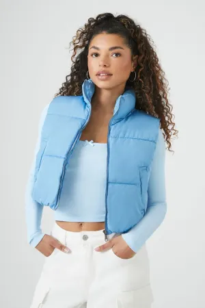 Veste matelassée courte à zip et bouton-pression pour femme Forever 21 Bleu