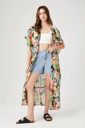Forever 21 Kimono Femme à Imprimé Tropical Fleuri Noir/Multicolore Forever 21
