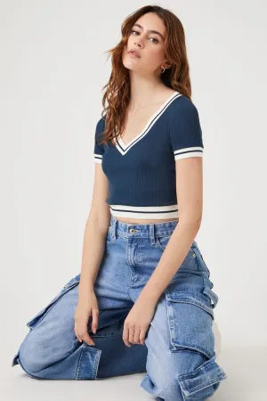 Forever 21 T-shirt court rayé pour femmes marine foncé/vanille Forever 21