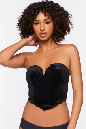 Forever 21 Corset Femme en Velours à Lacets Noir Forever 21