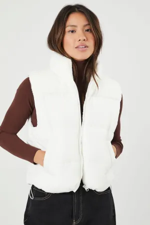 Veste matelassée en duvet à fermeture éclair pour femme Forever 21 - Crème