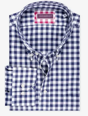 Chemise à carreaux boutonnée marine