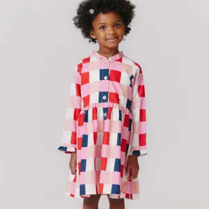 Robe d'automne pour fille à carreaux marine et rouge