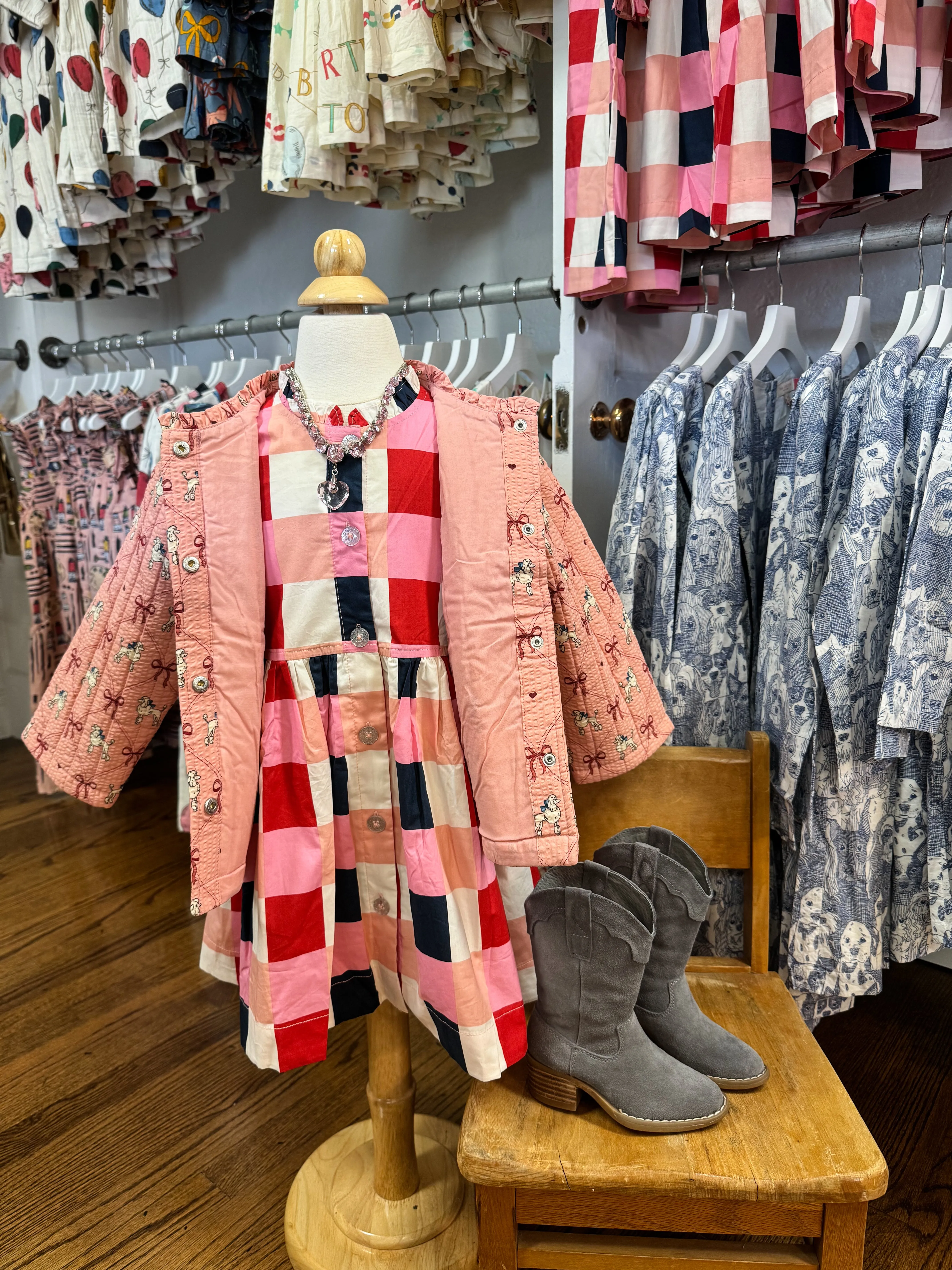 Robe d'automne pour fille à carreaux marine et rouge