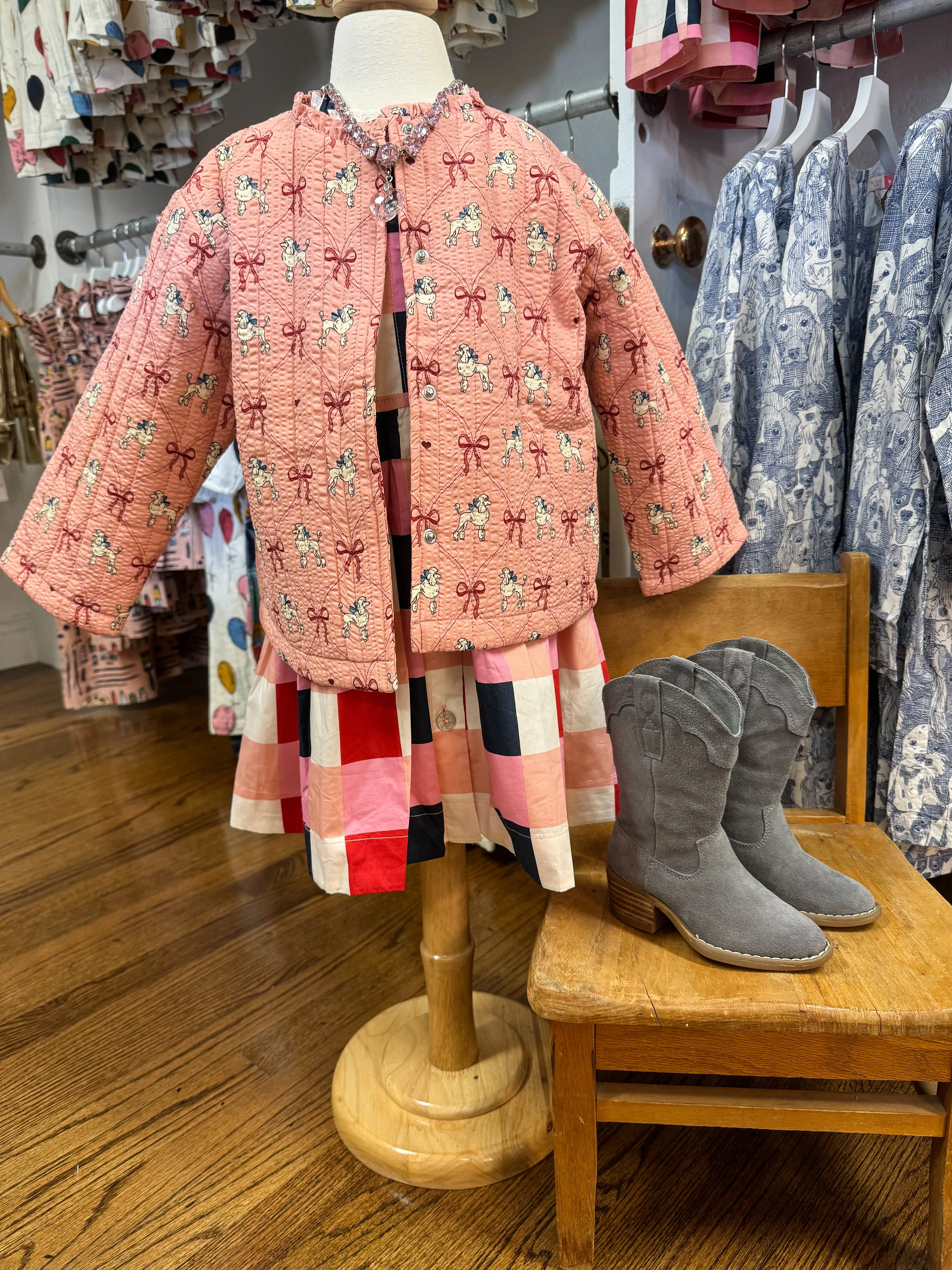Robe d'automne pour fille à carreaux marine et rouge