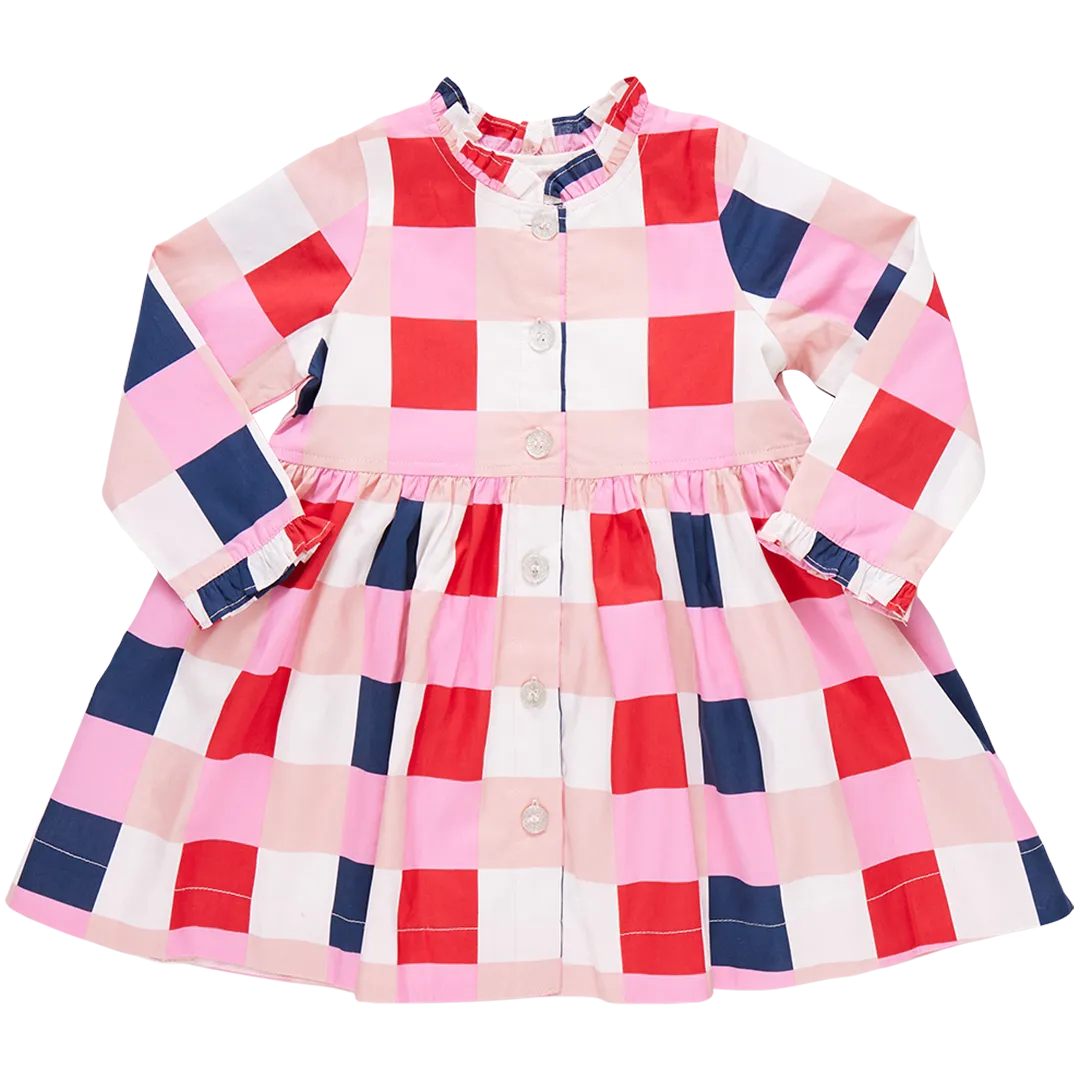 Robe d'automne pour fille à carreaux marine et rouge