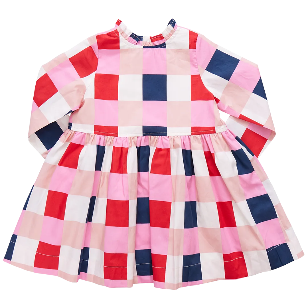 Robe d'automne pour fille à carreaux marine et rouge