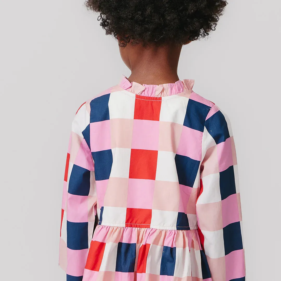 Robe d'automne pour fille à carreaux marine et rouge