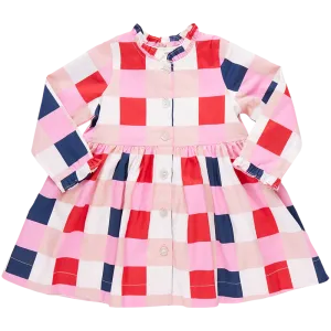 Robe d'automne pour filles - Vichy marine et rouge