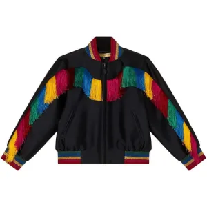 Veste bomber à franges noires pour filles