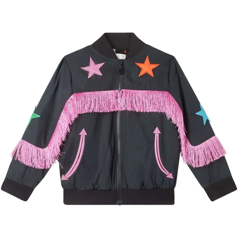 Veste étoilée à franges noires pour filles