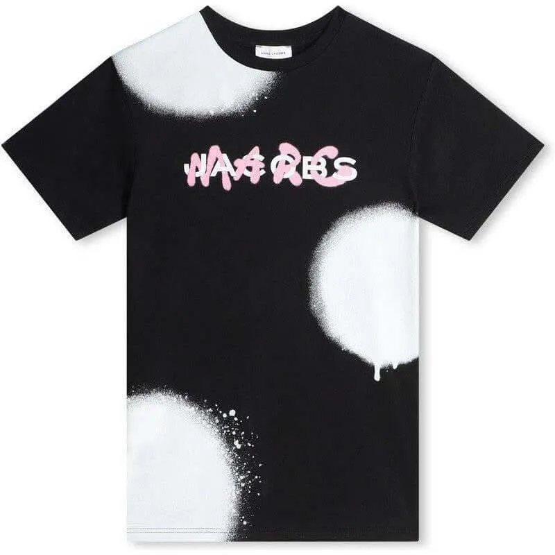 Robe graffiti noir à manches courtes pour filles