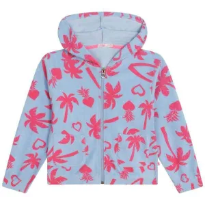 Veste à capuche en éponge palmier bleu et rose pour filles