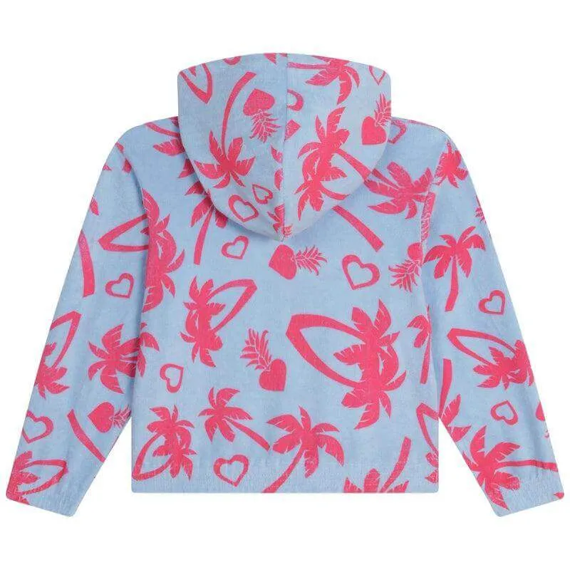 Veste à capuche en éponge palmier bleu et rose pour filles