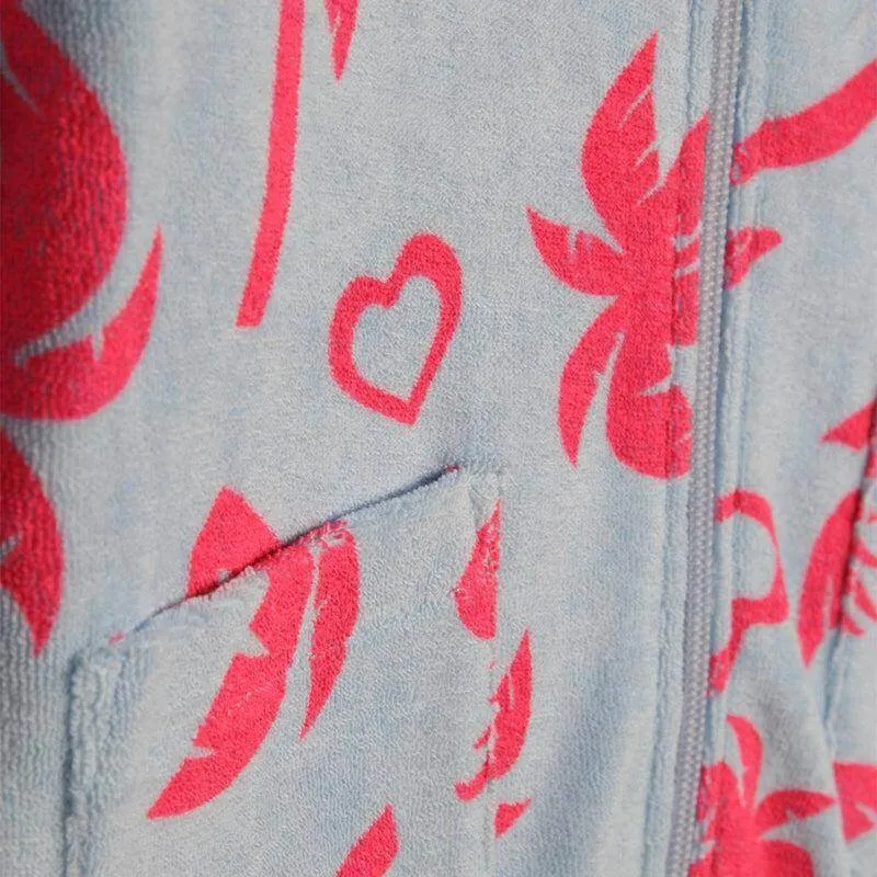 Veste à capuche en éponge palmier bleu et rose pour filles