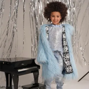 Veste en fausse fourrure bleue pour filles