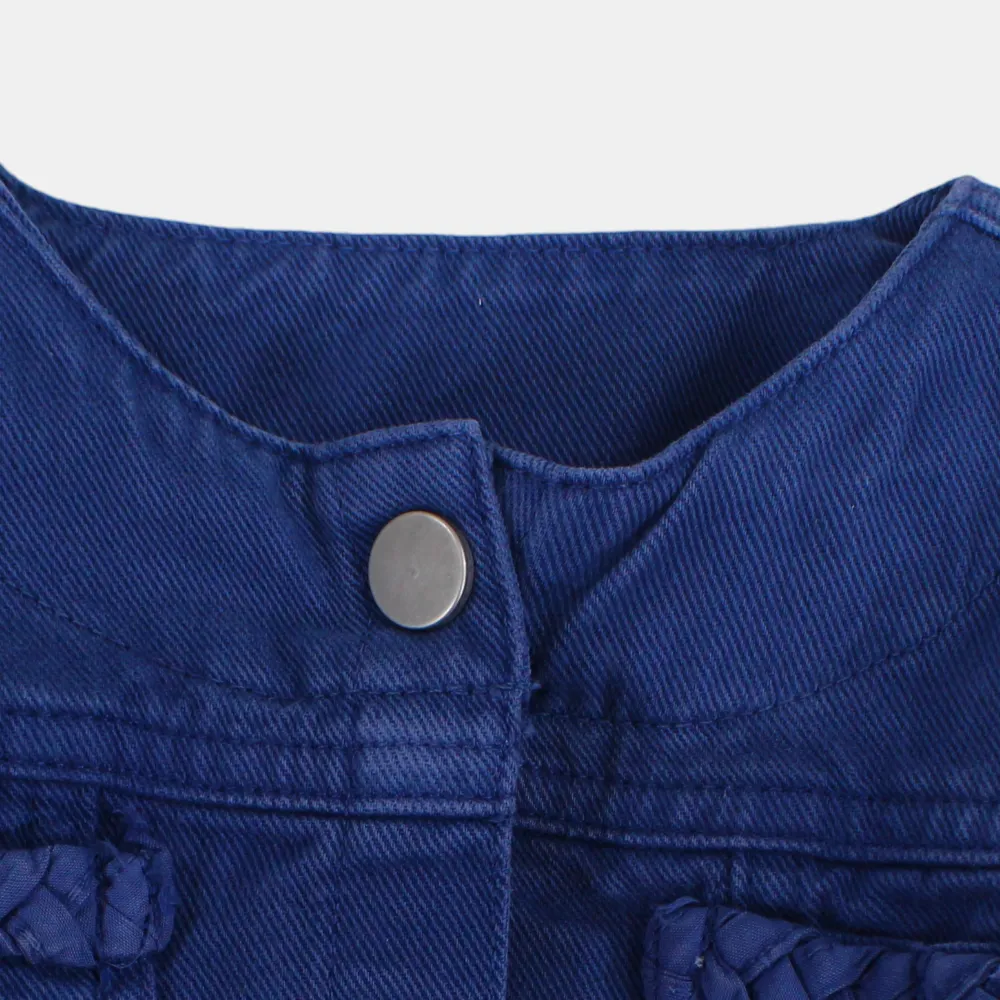 Veste en gabardine indigo à manches longues avec volants pour filles