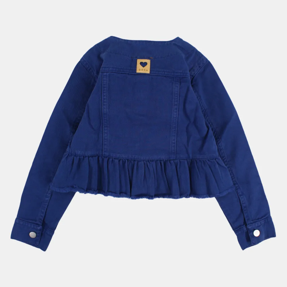 Veste en gabardine indigo à manches longues avec volants pour filles