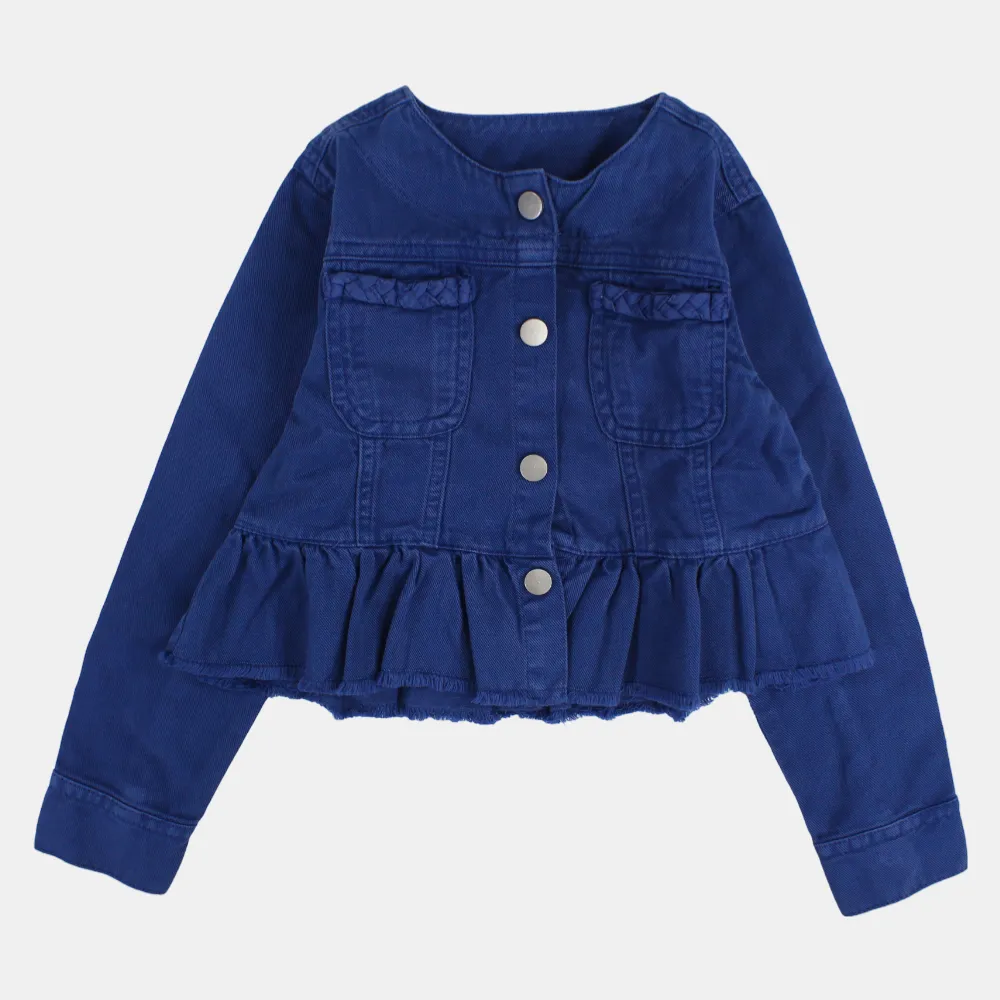 Veste en gabardine indigo à manches longues avec volants pour filles