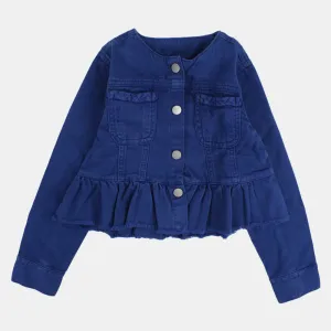Veste en gabardine indigo à manches longues avec volants pour filles