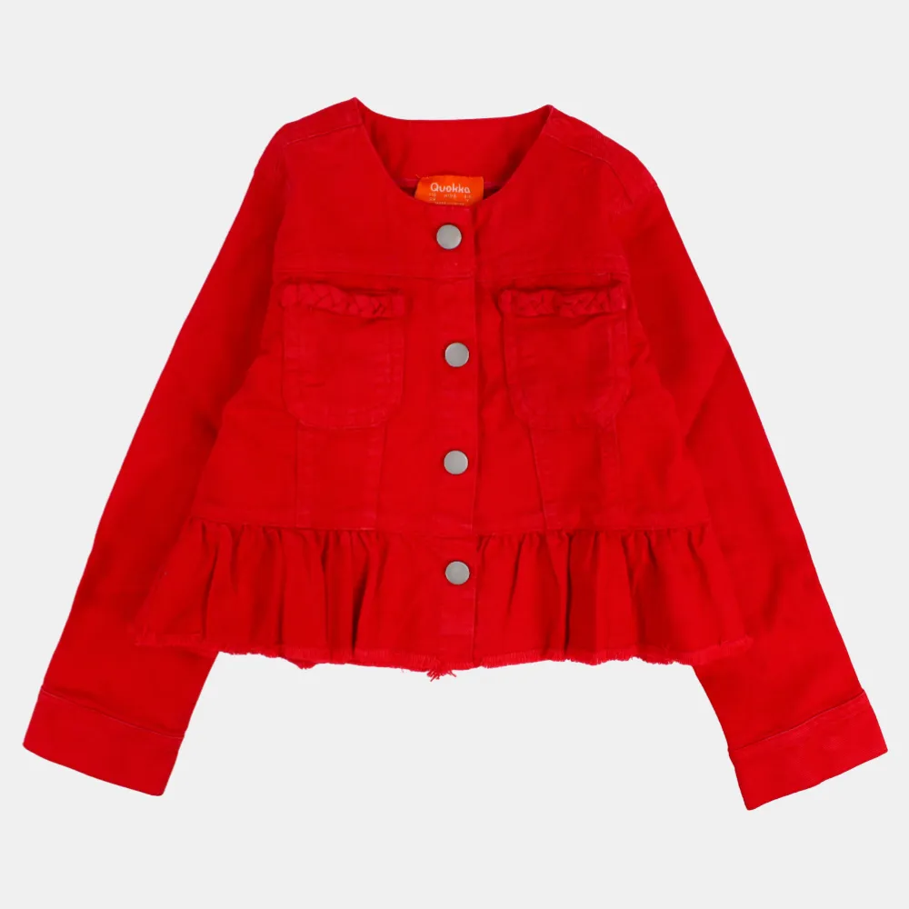 Veste en gabardine rouge à manches longues et volants pour filles