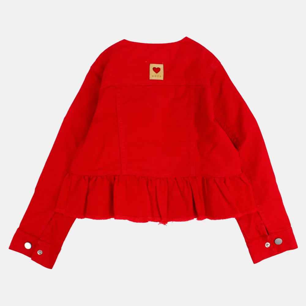 Veste en gabardine rouge à manches longues et volants pour filles