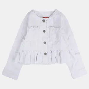 Veste en gabardine blanche à manches longues et volants pour filles